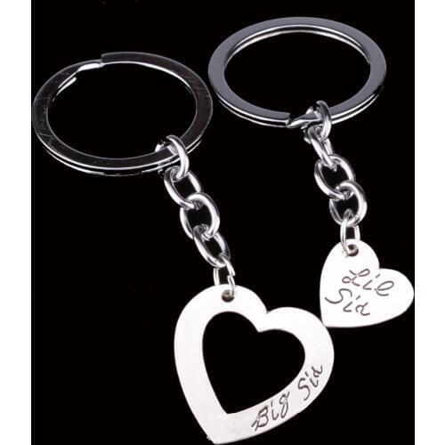 2PC Heart Big Little Sis Sister Key Chains Ring Friendship Friends BFF Keyring Keychain Family Charm Women Girl Gift Wholesale
