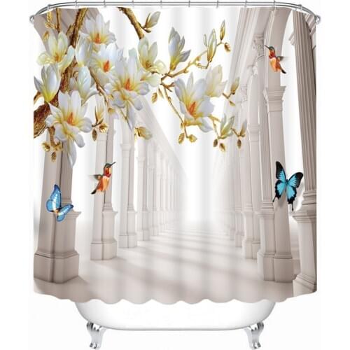 3D Shower Curtains Pink Rose and Swan Lovers Pattern Bathroom Curtains Waterproof Washable Bath Curtain Customizable