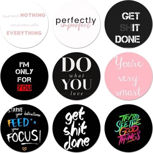 58mm maxim motivational text Icons Pins Badge Decoration Brooches Metal Badges For Clothes Backpack Decoration