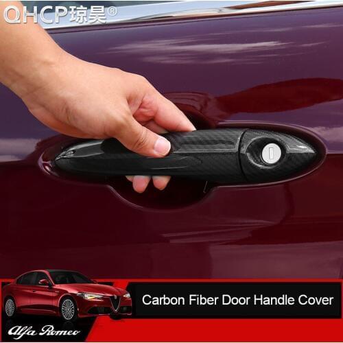 QHCP Car Carbon Fiber 8Pcs/set Exterior Door Handle Grab Cover ProtectiveTrim Sticker Styling For Alfa Romeo Giulia Stelvio 2017