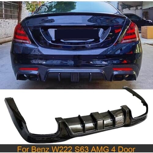 Car Rear Bumper Diffuser Lip Spoiler for Mercedes-Benz S Class W222 S63 AMG 4 Door 2018-2021 Rear Diffuser Lip Carbon Fiber