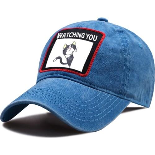 Watching You Cat Baseball Caps Women Outdoor Snapback Hat Harajuku Breathable Men Baseball Hats Cotton Unisex Cartoon Cat Cap