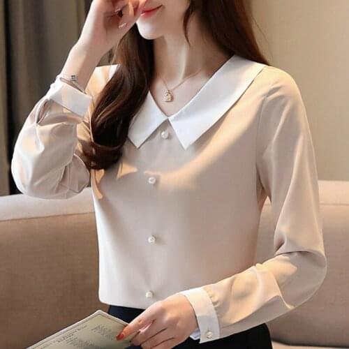 Blouses Woman 2021 Autumn Blouse Women Long Sleeve Women Shirts Tops Beading Chiffon Blouse Womens Tops And Blouses Blouses B867