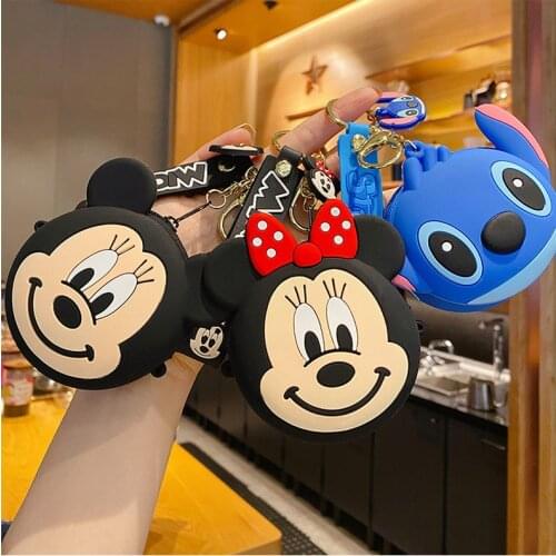 Disney Keychain Creative Cartoon Mickey Minnie Stitch Storage Package Mini Portable Silicone Zero Purse Pendant Kids Gifts New