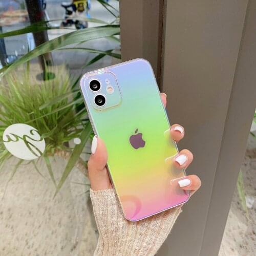 Gradient Laser Aurora Phone Case For Apple iPhone 12 Pro Max 11 Mini XS X XR 7 8 Plus SE 2020 Soft Fashion Rainbow Back Bumper