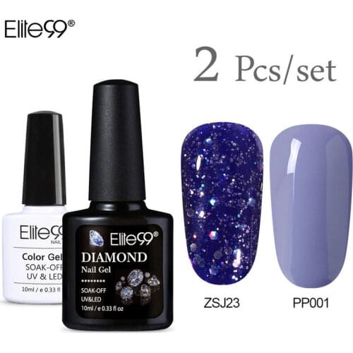Elite99 2PcsGlitter Pure Color Gel Polish Set Soak Off UV LED Nail Varnish Primer Gel Polish Salon Pedicure Manicure Nail 10ml