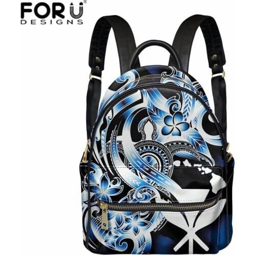 FORUDESIGNS Polynesian Hawaii Plumeria Design Women PU Backpack New Fashion Maoli Tribal Backbag Purse for Ladies Girls