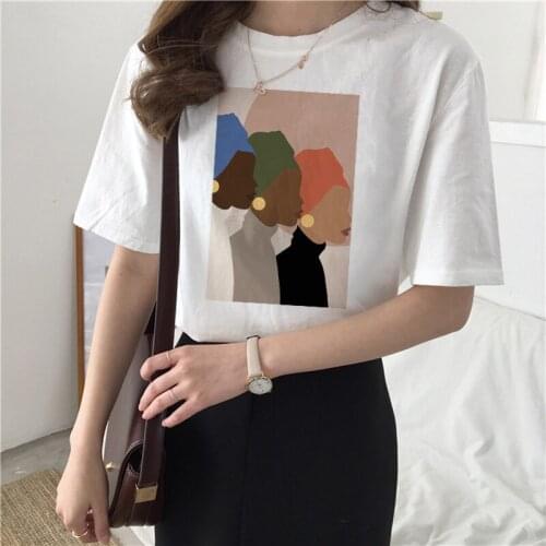 FIXSYS Vintage Printing Summer New Cartoon Fashion Casual Women Tops Women Tees Fun Loose Harajuku Ins Female Feminist T-shirt