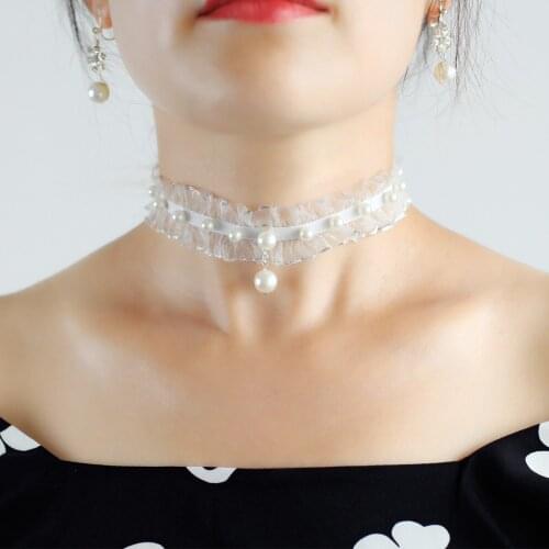 Elegant Bridal Neck Strap Lace Pearl Pendant Neckwear for Wedding Travel Studio Photo Daily Life JL003