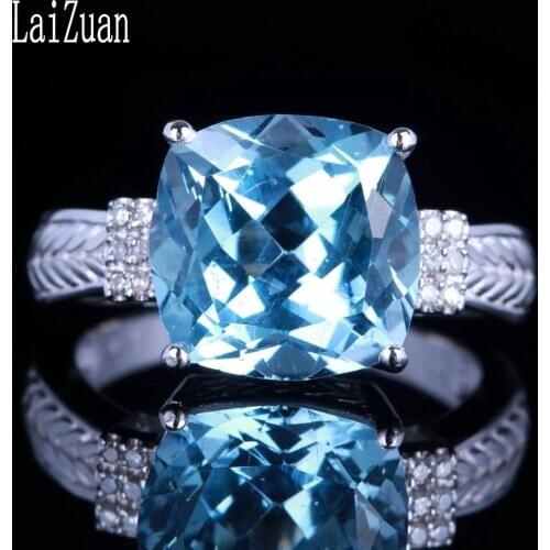 LaiZuan Sterling Silver 925 Certified Cushion 6.5mm Natural Amethyst 0.6ct Diamonds Ring Engagement Wedding Fine Jewelry Gift