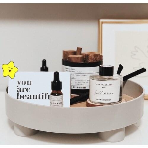 Round tray simple snacks and sundries storage tray household fruit plate table top tea tray INS wooden plastic