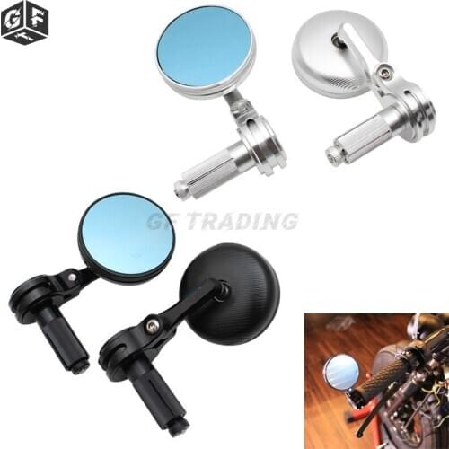 Mini CNC Motorcycle ATV Handle Bar End Mirrors Handlebar Side Rearview Mirrors Blue Glass for Cafe Racer Bobber Honda Yamaha BMW