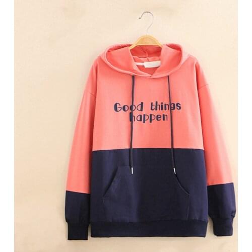 Fashion Hoodies Women Casual Good Things Happen Letter Print Long Sleeve Patchwork Pullovers Sweatshirts Tops Sudaderas Mujer