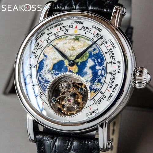 High-end 3D Enamel Dial Men Tourbillon Watch ST8000 Seagull Movement Hand Wind Luxury Sport Mechanical Watches Mens As Gift