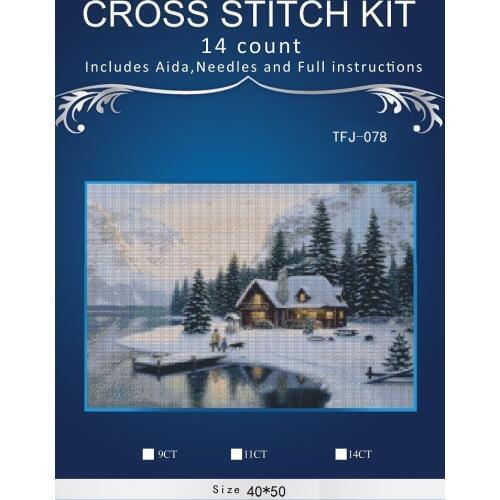 New Embroidery Counted Cross Stitch Kits Needlework - Crafts 14 ct DMC DIY Arts Handmade Decor - Snowing house 2