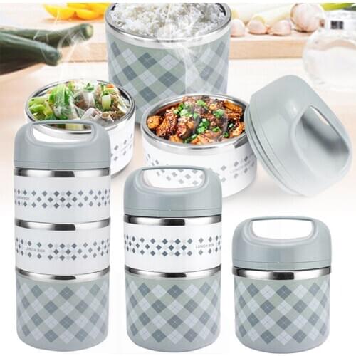 2018 New Stainless Steel 2/3 Layer Insulated Thermal Lunch Box Food Storage Container 2Colors