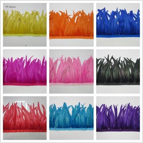 Wholesale Free shipping 5 yards/color Coque Rooster Tail Feather Fringe,rooster Feather trimming 30-35 width wedding decoration