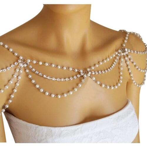 New style imitation pearl shawl necklace vintage heavy hand beaded dress accessories shoulder chain bridal wedding shoulder