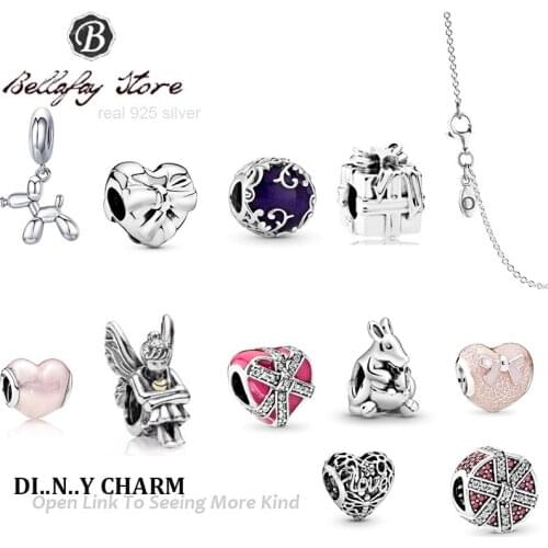 100% Real 925 Sterling Silver Angel Bead Bunny Charm Necklace Pendant Fit Original Bracelet Bangle Women Jewelry DIY Making Gift