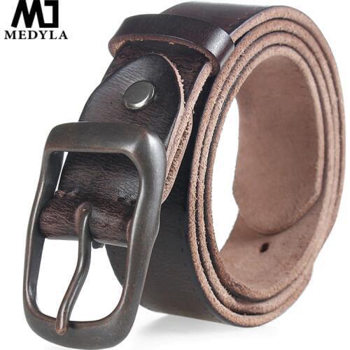MEDYLA NEW Retro design cowhide leather belts for men Jeans casual pants decorated mens belt Width 3.2cm MD168