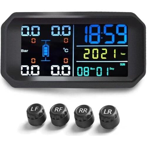 2021 Car TPMS Tire Pressure Monitoring System Solar Power Charge Tire Air Pressure Sensor Security Alarm With Smart LCD Display