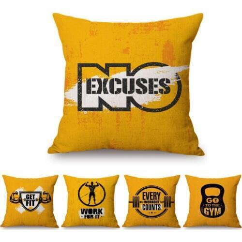 Gym Motivation Quote Letter Print Yellow Sofa Decoration Fitness Club Throw Pillow Cover Vintage Letter Linen Sofa Cushion Cover