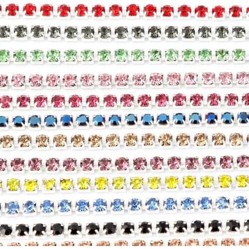 SS16 4mm colorful glass crystal Rhinestone Chain,silver bottom sew on Cup Chains For diy Garment Bags decorations 5yards/lot