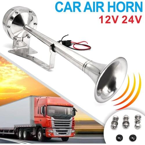 12V/24V Super Loud Universal Air Horn Single Trumpet Chrome Compressor For Car Truck Boat Motorcycle Loud Horn Car Silver