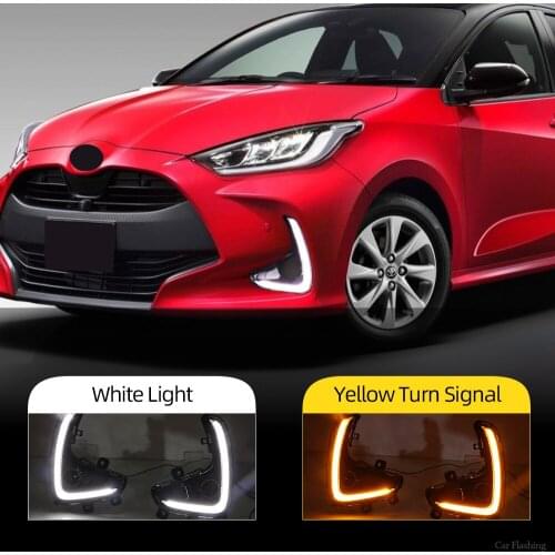 2PCS LED Daytime Running Light For Toyota Yaris Vios 2020 2021 Dynamic Turn Yellow Signal Relay Car DRL Day Light