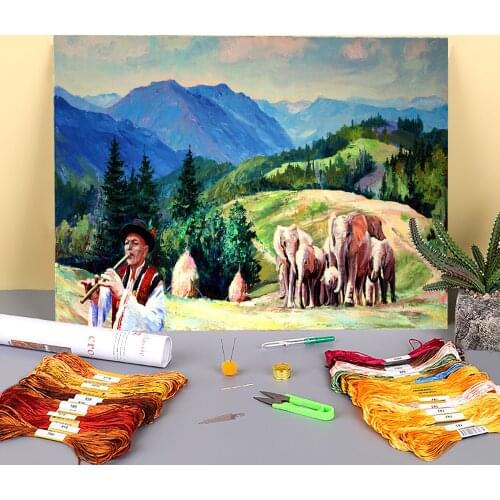 Landscape Printed Fabric 11CT Cross-Stitch Embroidery Complete Kit DMC Threads Handicraft Handmade Handiwork Sewing Different