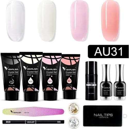 Fast Shipment Venalisa 30g Poly Crystal Gel Kit Gel Slip Solution Nail File French Gel Tool Nowipe Top Coat Nail Tip Decoration