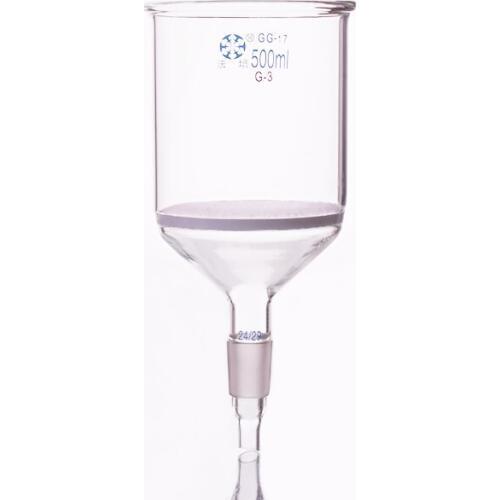 Bush funnel with stopper,Capacity 500ml,Joint 24/29,O.D. 100mm,Effective length 90mm,Sand board funnel,specifications G3/P30