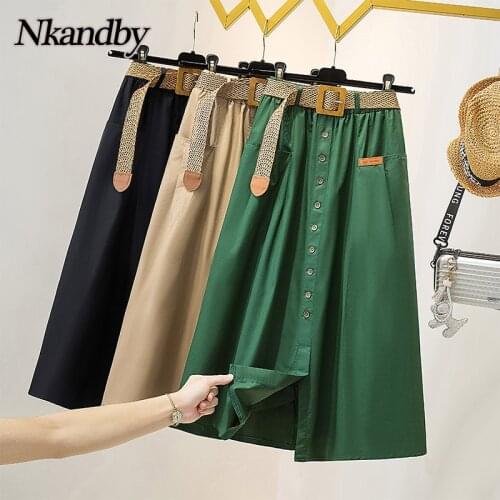 Nkandby Plus Size Women`s Skirts Summer 2021 High Waist A-line Loose Split Minimalist Style Oversized Midi Length Skirt Female