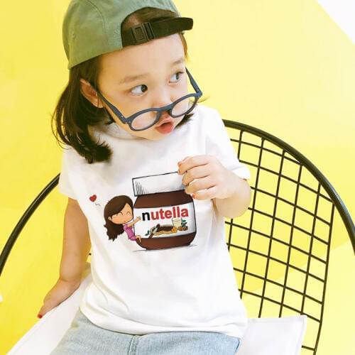 Funny Toddler Girl Shirt Nutella Sauce Novelty Girls Tshirt Casual T-shirt Boys Short Sleeve Kids Tops Harajuku Round Neck Cute
