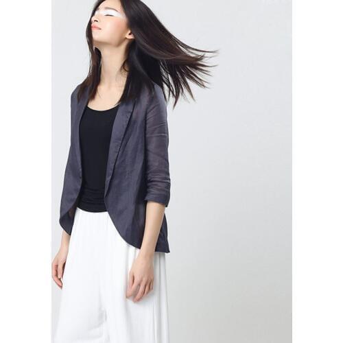 High Quality Blazers Women 100% Ramie Three-quarter Sleeves Single Button Suit Spring Summer Causal Suit Mujer 2017 New Fashion