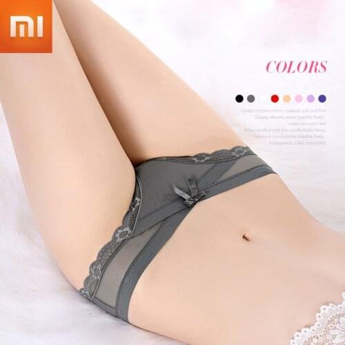 Xiaomi Women Lace Underwear Panties Breathable Briefs For Cotton Crotch Low Waist Transparent Intimates 3pcs Seamless Panty
