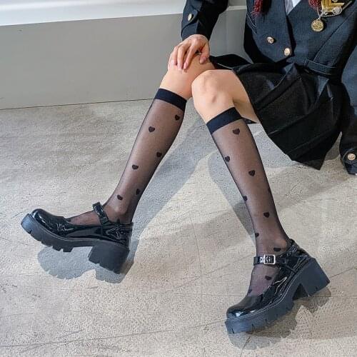 Woman Summer Sexy Dot Love Silk Stockings Transparent Long Stocking Thin Jk High Knee Socks Leg Elastic Dress calcetines media