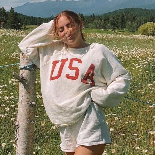 B-TOTO American Retro Beige Bm Sweater Women Tide Ins Letter Thin Section Without Cap Loose 2021 New Fashion