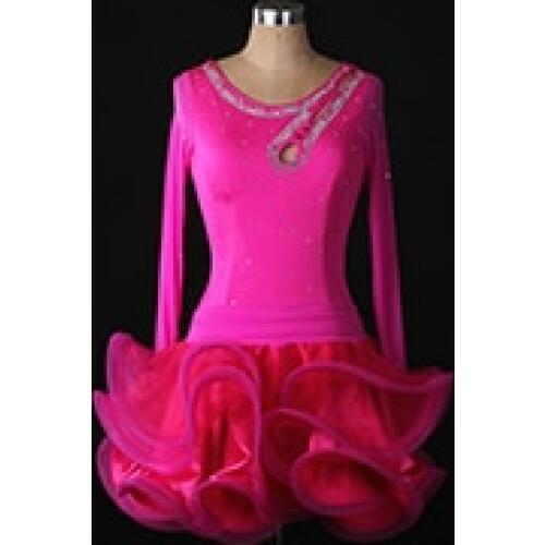 New pink Latin Dance Dress Women blue diamond Salsa Performance Dresses Competition Dance Costume Cha ChaPractice Dress