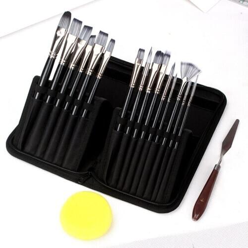 15Pcs Wood Hold Nylon Hair Paint Brush Set for Artist Oil Acrylic Painting Water Color Painting Brushes Art Supplies