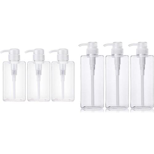 3 Pack Clear Empty Pump Bottles,Square Containers for Essential Oil Soap Lotion Shampoo Conditioner