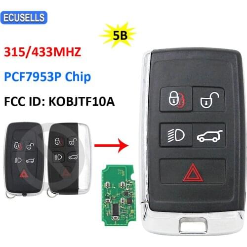 5 Button Upgraded Remote Car Key 315Mhz 433Mhz PCF7953P Chip KOBJTF10A for Land Rover LR2 LR4 Range Rover Evoque / Sport