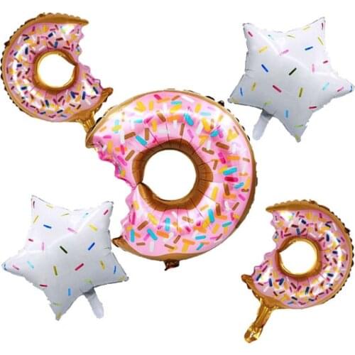 Big Donut Balloons Set 2 Pieces Mini Doughnut Foil Balloon 2 Pieces 18 Inch Star Balloon Birthday Wedding Baby Shower Party