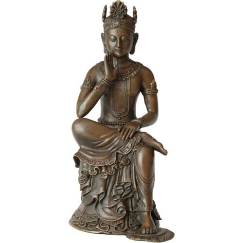 Bronze Buddha Maitreya Bodhisattva Statue Figurine Buddhist Religious Sculpture Metal Art for Home Decoration