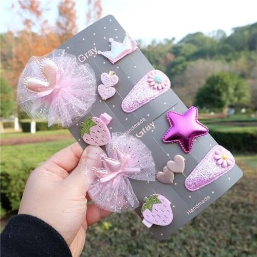 5Pcs/Set Baby Girls Bowknot Hair Clips Crown Barrettes Cartoon Strawberry Hairpins Kids Fashion Hair Accessories Moda 2021