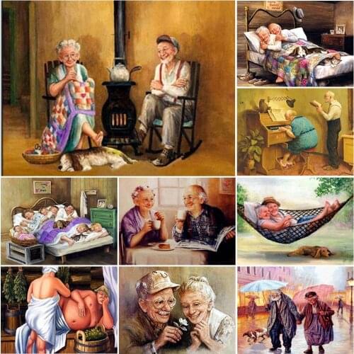 5D DIY Diamond Painting Old Couple Kit Full Drill Square Embroidery Cartoon Mosaic Art Picture of Rhinestones Gift Home Decor
