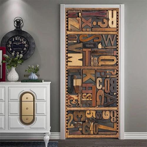 Creative 3D View English Letter Door Stickers Vinyl Waterproof Door Decor Mural Alphabet Kids Room Door Funny Mural Removable