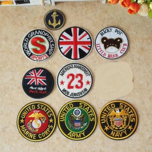 20pcs/lot Round Vintage Navy Embroidery Patch Letter Bear Anchor Clothing Accessories Bag Decoration Heat Transfer Badge Iron