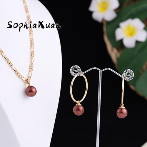 SophiaXuan Fashion Hawaiian Jewelry Sets 6 Color Pearl Figaro Chain Wholesale Necklace and Earrings for Women