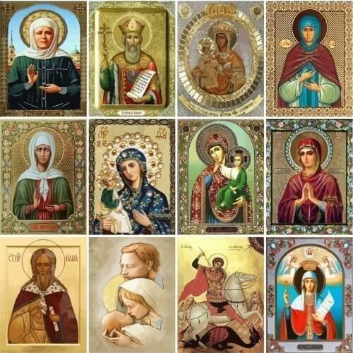 HUACAN DIY Paint By Number Jesus Hand Painted Painting Art Pictures By Numbers Virgin Mary Drawing On Canvas Kits Home Decor